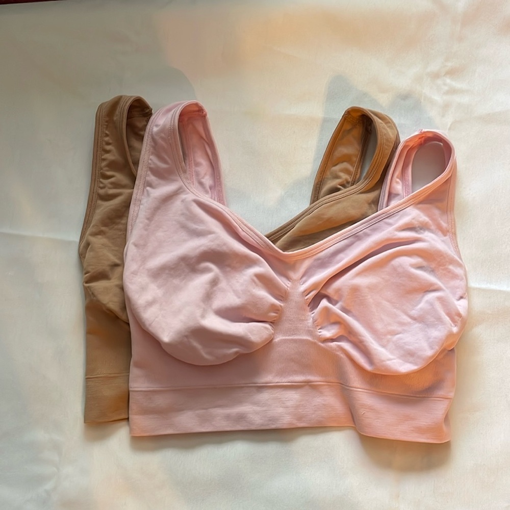 NWOT Rhonda Shear 2-Pack Pink and Tan Comfort Bra w Removable Padding Size M